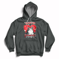 Dark charcoal cat Valentine heart hoodie with kangaroo pocket and drawstring hood