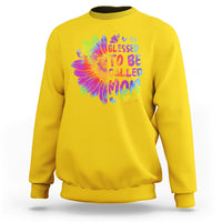 Bright yellow sweatshirt with colorful tie-dye sunflower graphic and bold MOM lettering