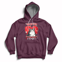 Maroon cat Valentine heart hoodie with kangaroo pocket and drawstring hood