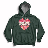 Matching mother hoodie in forest green with pink floral “Mom” graphic, front pouch, drawstring hood