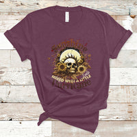 Sunshine Mixed With A Little Hurricane Floral Sunflower Skull Funny T-Shirt - Wonder Print Shop