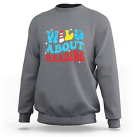 Light gray reading sweatshirt with 'WILD ABOUT READING' front graphic