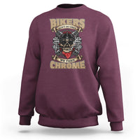 Maroon crewneck biker graphic sweatshirt with skull and chrome text on back
