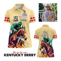 Custom Photo Kentucky Horse Racing Women Polo Shirt Derby Anniversary Art Gold Version