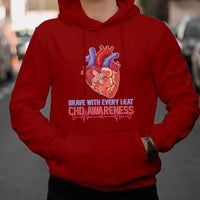 Brave With Every Beat CHD Heart Disease Red And Blue Ribbon Hoodie - Wonder Print Shop