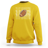 Daisy yellow crewneck sweatshirt with football graphic and “YAY SPORTS” text print