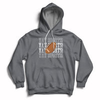Sports football hoodie in charcoal gray with varsity-style text, football graphic, and front pocket.
