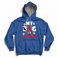 Royal blue dog lover Valentine hoodie with heart paw graphic and chest logo print