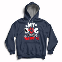 Navy dog lover Valentine hoodie with heart paw graphic and chest logo print