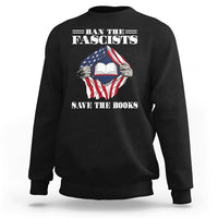 Black crewneck sweatshirt with patriotic fist holding open book graphic