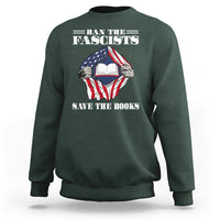 Forest green crewneck sweatshirt with patriotic fist holding open book graphic