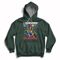 Forest green pullover hoodie with colorful puzzle heart graphic and “I Survived 120 Days of School” text