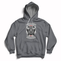 Charcoal motorcycle graphic hoodie with front pocket and adjustable drawstring hood