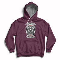Maroon motorcycle graphic hoodie with front pocket and adjustable drawstring hood