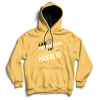Yellow hoodie with 'Law Technician In Progress' chest graphic