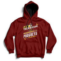 Maroon hoodie with 'Law Technician In Progress' chest graphic