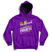Purple hoodie with 'Law Technician In Progress' chest graphic