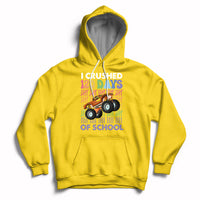 Kids daisy yellow hoodie with front graphic truck and “I crushed 120 days of school” text