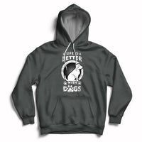 Charcoal dog lover pullover hoodie with beagle graphic, paw-print details, and kangaroo pocket
