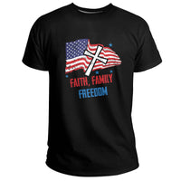 Faith Family Freedom Christian Cross USA Flag, Christian Patriotic T Shirt - Wonder Print Shop