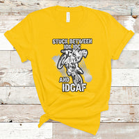 Stuck Between Idk Idc And Idgaf Bike Skull Biker Motorcross Dirt Bike T-Shirt - Wonder Print Shop