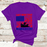 I Can't Work Today My Arm Is In A Cast Fishing Lover US Flag T Shirt - Wonder Print Shop