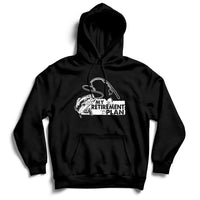 Black retired fishing hoodie with front pocket and fishing-themed “My Retirement Plan” logo