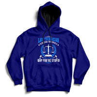 Navy hoodie with front graphic of scales and text, hood and kangaroo pocket