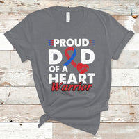 Medium gray short-sleeve T-shirt with Proud heart warrior graphic and blue ribbon heart
