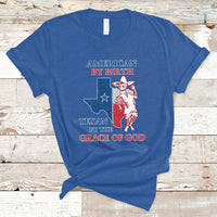 Royal blue Texan graphic T-shirt with cowboy and Texas flag print, crew neck.