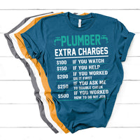Funny Plumber Extra Charges Hourly Rate Plumbing T Shirt - Wonder Print Shop
