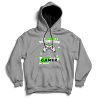 Gray hoodie sweatshirt with colorful gaming graphic and kangaroo pocket, full sleeves