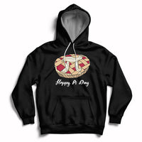Black hoodie with front pie-themed graphic, “Happy Pi Day” text, and kangaroo pocket