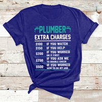 Funny Plumber Extra Charges Hourly Rate Plumbing T Shirt - Wonder Print Shop