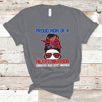 Messy Bun Mom Of A Heart Warrior CHD Congenital Heart Defect T-Shirt - Wonder Print Shop