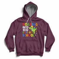 Dinosaur Roaring Into 120 Days Of School Kids Boys Girls 120 Days Smarter Hoodie - Wonder Print Shop