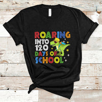 Dinosaur Roaring Into 120 Days Of School Kids Boys Girls 120 Days Smarter T Shirt - Wonder Print Shop