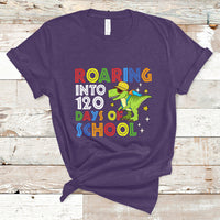 Dinosaur Roaring Into 120 Days Of School Kids Boys Girls 120 Days Smarter T Shirt - Wonder Print Shop