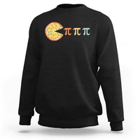 Black sweatshirt with colorful pie graphic and three pi symbol text across the chest