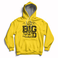 Yellow pullover hoodie with front football-themed graphic and kangaroo pocket