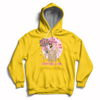 Daisy yellow cowboy hoodie with colorful skeleton, roses, and “EVERYTHING IS FINE” graphic