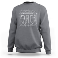 Charcoal gray crewneck sweatshirt with white geometric Pi graphic on front