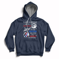 Navy zip-front hoodie with heart-themed graphic on chest and back print