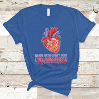 Brave With Every Beat CHD Heart Disease Red And Blue Ribbon T-Shirt - Wonder Print Shop