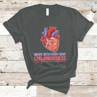 Brave With Every Beat CHD Heart Disease Red And Blue Ribbon T-Shirt - Wonder Print Shop