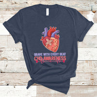 Brave With Every Beat CHD Heart Disease Red And Blue Ribbon T-Shirt - Wonder Print Shop