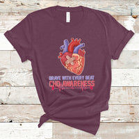 Brave With Every Beat CHD Heart Disease Red And Blue Ribbon T-Shirt - Wonder Print Shop
