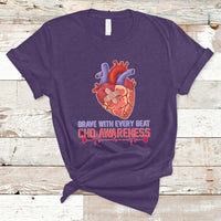 Brave With Every Beat CHD Heart Disease Red And Blue Ribbon T-Shirt - Wonder Print Shop