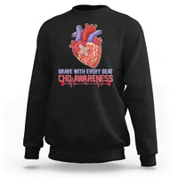 Black sweatshirt with red-and-blue heart graphic and CHD awareness text print