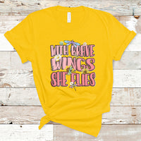 With Brave Wings She Flies Motivational Aesthetic Dragonfly T Shirt - Wonder Print Shop
